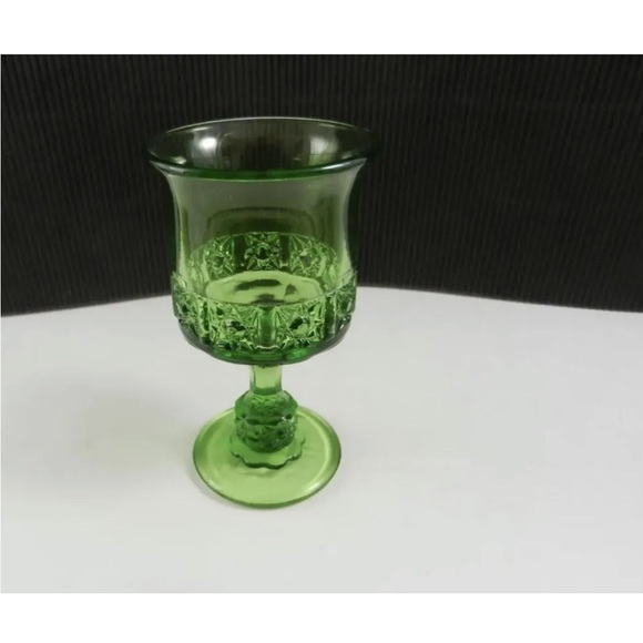 Vintage LG Wright Green Daisy & Cube Goblet - Picture 3 of 3